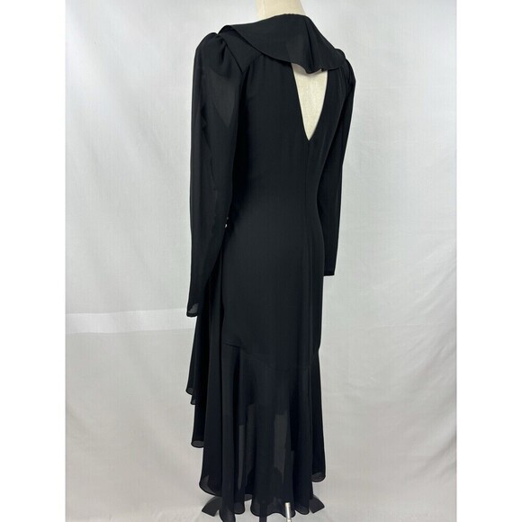 Joy Stevens California Wrap Dress Black 6 Sheer Ruffles Cut Out Long Sleeve - Picture 2 of 10